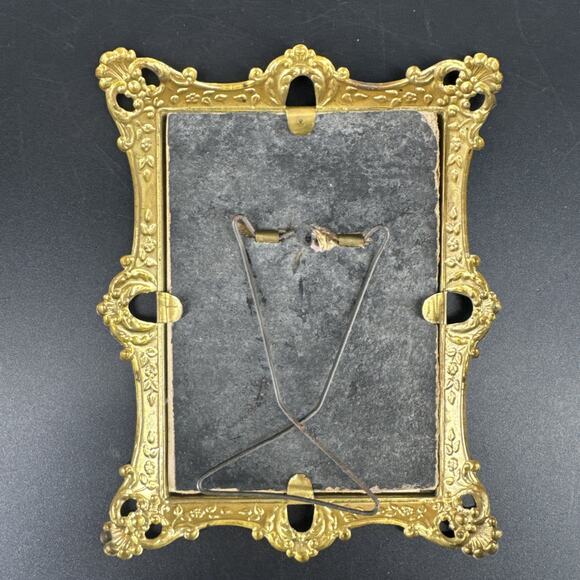 Vintage Antique Small Ornate Brass Framed Portrait Embossed Flower Design - Picture 7 of 12